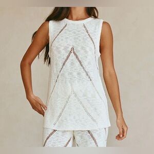 Sabo Sz 4 Small Josiah Top Cream Knit Rounded Neck Sleeveless Sweater Top